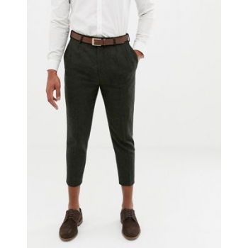 Twisted Tailor tapered fit trouser with pleat in khaki herringbone