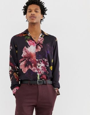 Twisted Tailor skinny fit shirt with floral mosaic print