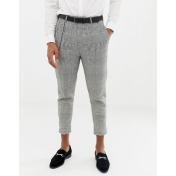 Twisted Tailor cropped tapered fit trouser with pleat in check