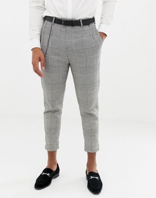 Twisted Tailor cropped tapered fit trouser with pleat in check