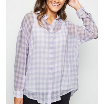 Lilac Gingham Crepe Chiffon Shirt