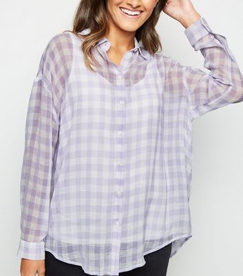 Lilac Gingham Crepe Chiffon Shirt