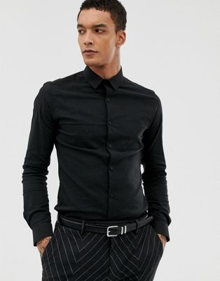 Twisted Tailor super skinny shirt in black