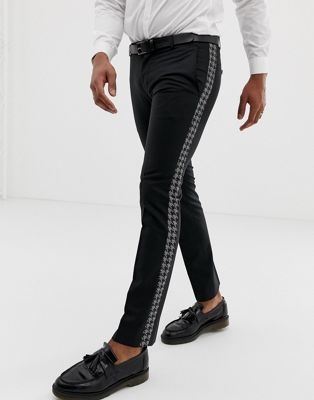 Twisted Tailor super skinny trouser with dogstooth side stripe