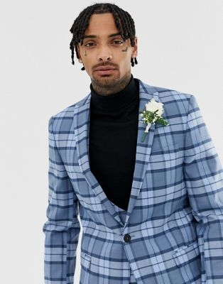 Twisted Tailor super skinny suit jacket in blue check