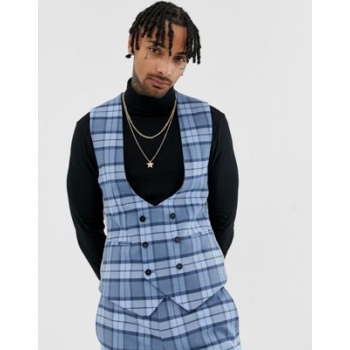 Twisted Tailor super skinny waistcoat in blue check