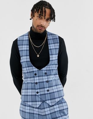 Twisted Tailor super skinny waistcoat in blue check