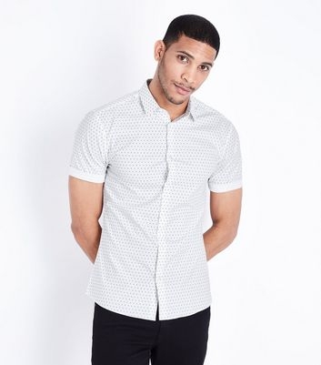 White Polka Dot Muscle Fit Poplin Shirt