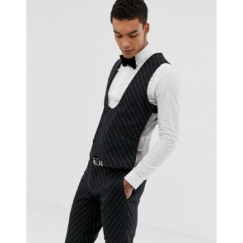 Twisted Tailor super skinny waistcoat in cut and sew pinstripe