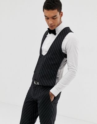 Twisted Tailor super skinny waistcoat in cut and sew pinstripe