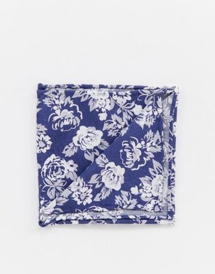 Twisted Tailor pocket square in navy floral jaquard