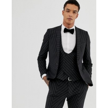 Twisted Tailor super skinny suit jacket in cut and sew pinstripe