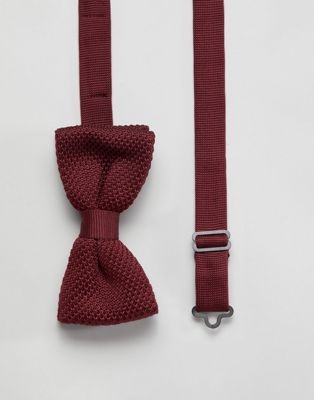 Twisted Tailor knitted bow tie in burgundy