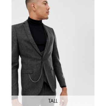 Twisted Tailor super skinny suit jacket in charcoal donegal tweed