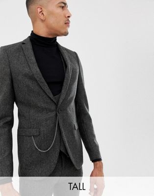 Twisted Tailor super skinny suit jacket in charcoal donegal tweed