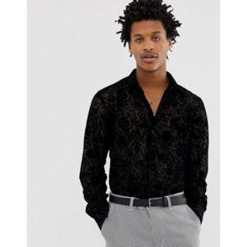 Twisted Tailor super skinny shirt in lace flocking