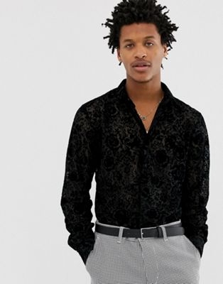 Twisted Tailor super skinny shirt in lace flocking