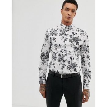 Twisted Tailor skinny fit shirt in white with floral print