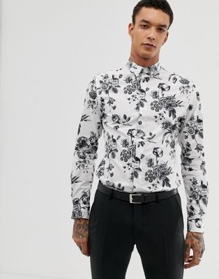 Twisted Tailor skinny fit shirt in white with floral print