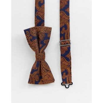 Twisted Tailor bow tie in navy with gold paisley jacquard