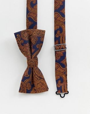 Twisted Tailor bow tie in navy with gold paisley jacquard