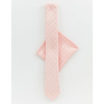 Twisted Tailor tie and pocket square set in light pink jacquard