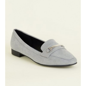 Wide Fit Grey Matte Suedette Panelled Loafers