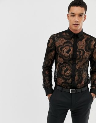 Twisted Tailor super skinny lace shirt