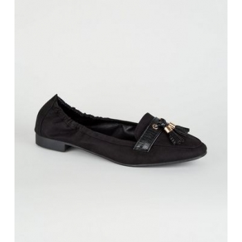 Wide Fit Black Square Toe Tassel Loafers