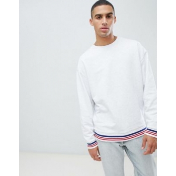 ASOS DESIGN oversized sweatshirt in white marl with tipping