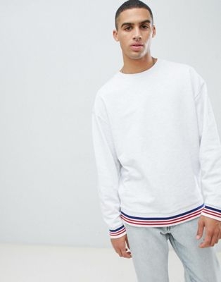 ASOS DESIGN oversized sweatshirt in white marl with tipping