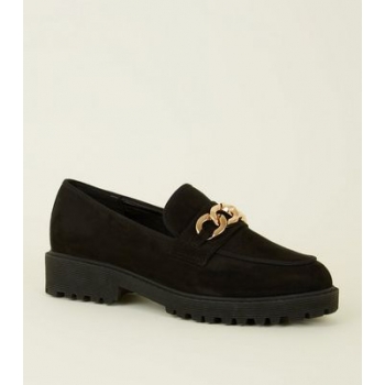 Black Suedette Chain Trim Chunky Loafers