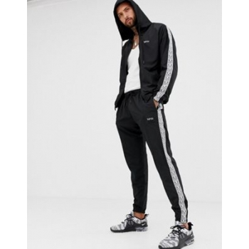 boohooMAN tracksuit with side stripe in black