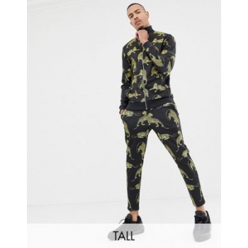 ASOS DESIGN Tall track jacket/skinny joggers in retro track fabric with tiger print