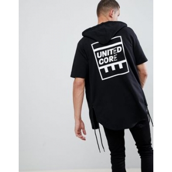 Jack & Jones Core Short Sleeve Hoodie With Curved Hem And Back Patches