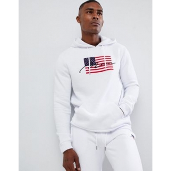 boohooMAN hoodie with American flag in white