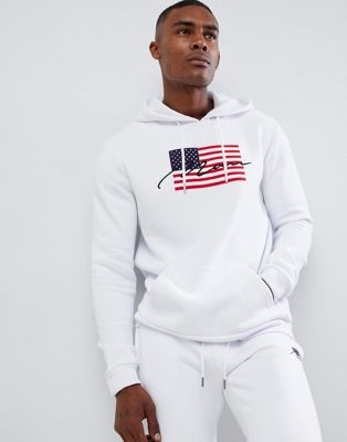 boohooMAN hoodie with American flag in white