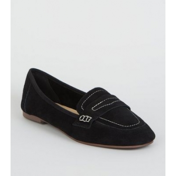 Black Suede Contrast Stitch Loafers