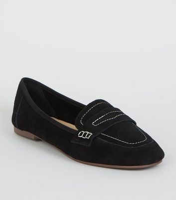 Black Suede Contrast Stitch Loafers