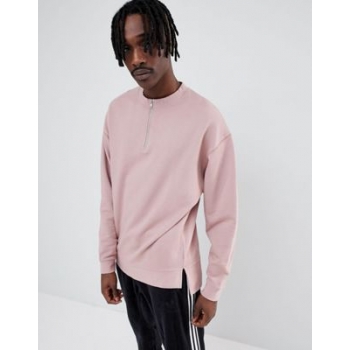 ASOS DESIGN Oversized Sweatshirt With Half Zip In Pink