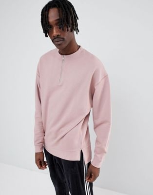 ASOS DESIGN Oversized Sweatshirt With Half Zip In Pink