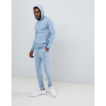 ASOS DESIGN Tracksuit Muscle Hoodie / Extreme Super Skinny Joggers In Light Blue