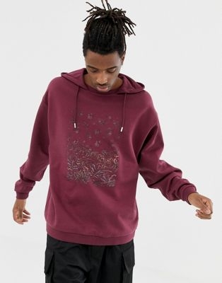 Heart & Dagger oversized hoodie with floral print in burgundy