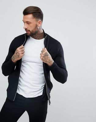 ASOS DESIGN jersey track jacket in black