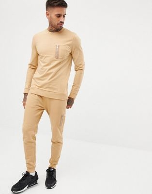 ASOS DESIGN tracksuit muscle sweatshirt/skinny joggers with MA1 pocket