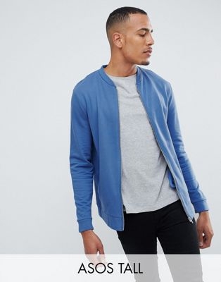 ASOS DESIGN Tall Jersey Bomber Jacket In Blue