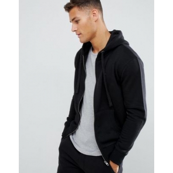 French Connection Essentials zip through hoodie with logo in black