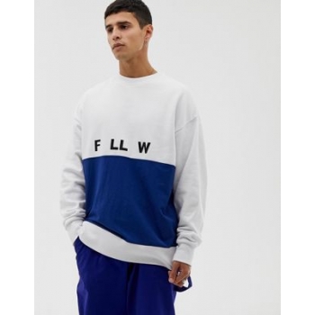 COLLUSION mixed fabric printed sweatshirt in blue and white