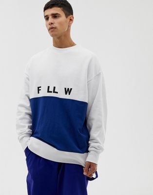 COLLUSION mixed fabric printed sweatshirt in blue and white