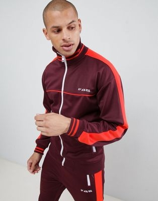 Diesel co-ord S-Roots side stripe track jacket in burgandy